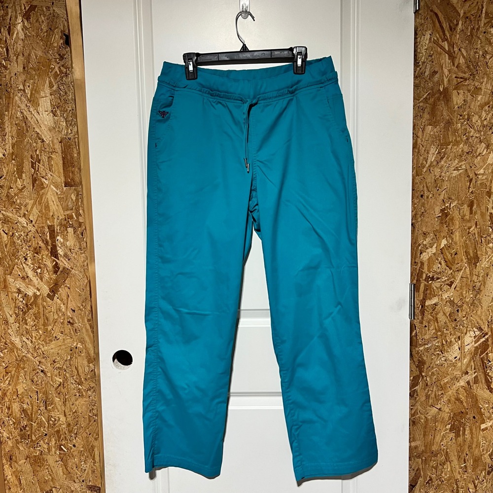 Med Couture E-Z Flex 8715 Teal Blue Scrub Pants Women Large Straight Leg Work